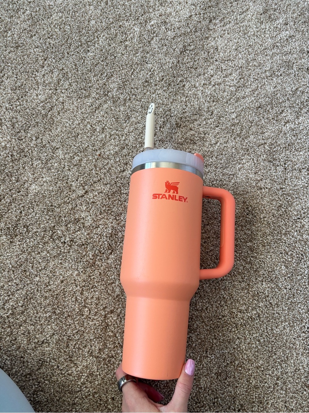 Stanley Coral-Orange Travel Tumbler with Handle